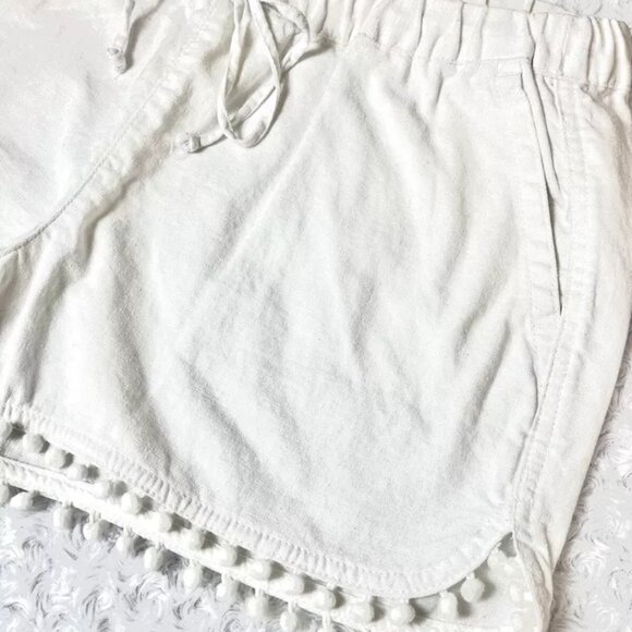 J Crew Shorts Women M Linen Cotton Pom Pom Fringe Pocket Elastic Drawstring - Picture 3 of 5